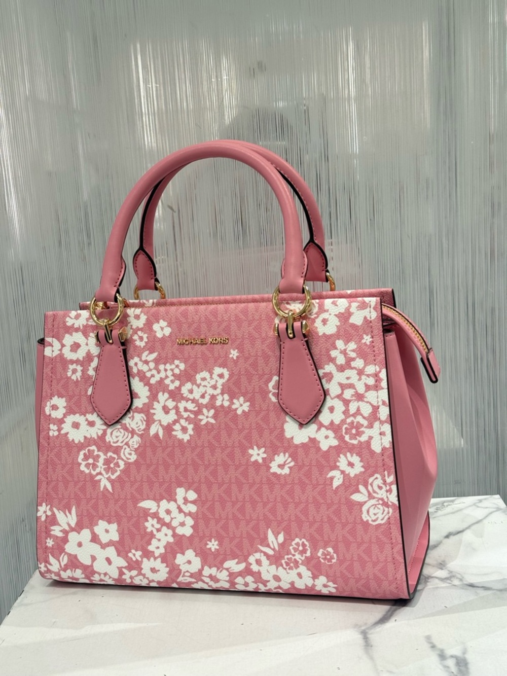 NWT MICHAEL KORS Marilyn Medium Printed Signature Logo Satchel and wristlet set - Picture 8 of 11